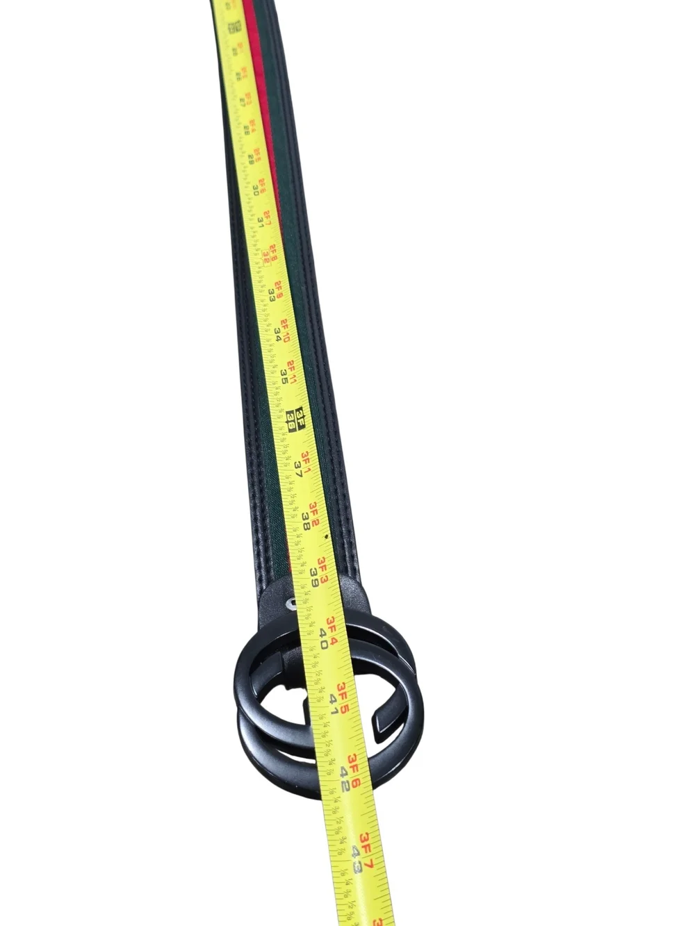Gucci Black Leather Web Stripe Belt with Red/Green | Double G Buckle | Sz 50/125